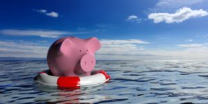 Piggy bank on a life raft