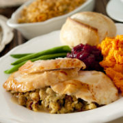 Closeup of traditional Thanksgiving Dinner