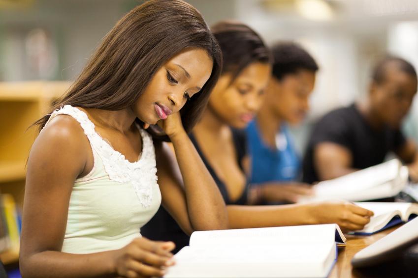 Blakc college students studying