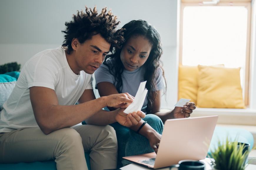 African American couple doing finances