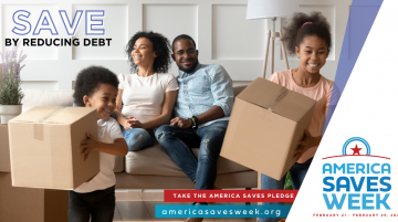 Happy African American family with young kids carrying boxes
