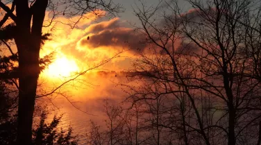 sunset at Camp Knutson in the forest 